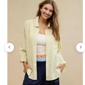 Aerie Off Duty Seersucker Shirt Woman XXL Yellow Stripped Oversized Preppy 2024